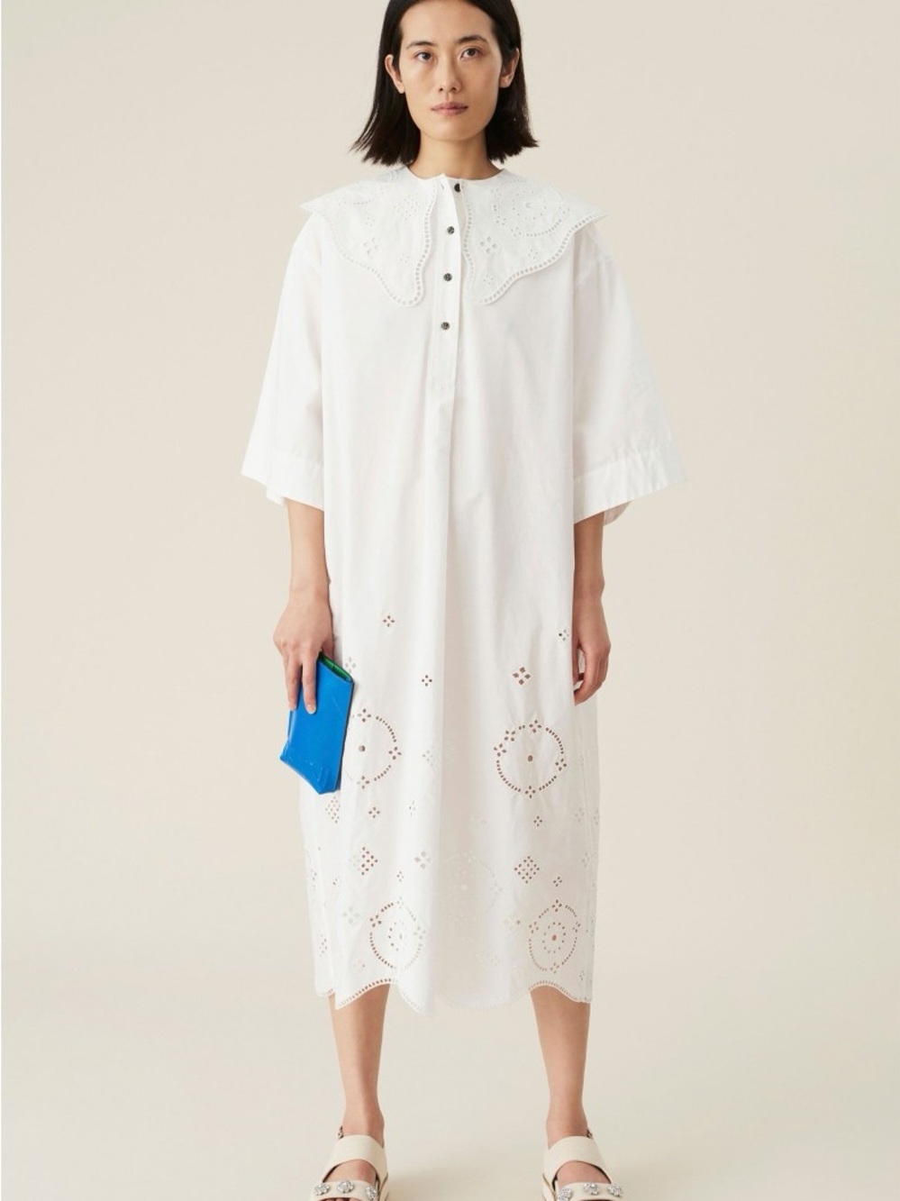 Ganni White Eyelet Midi Dress